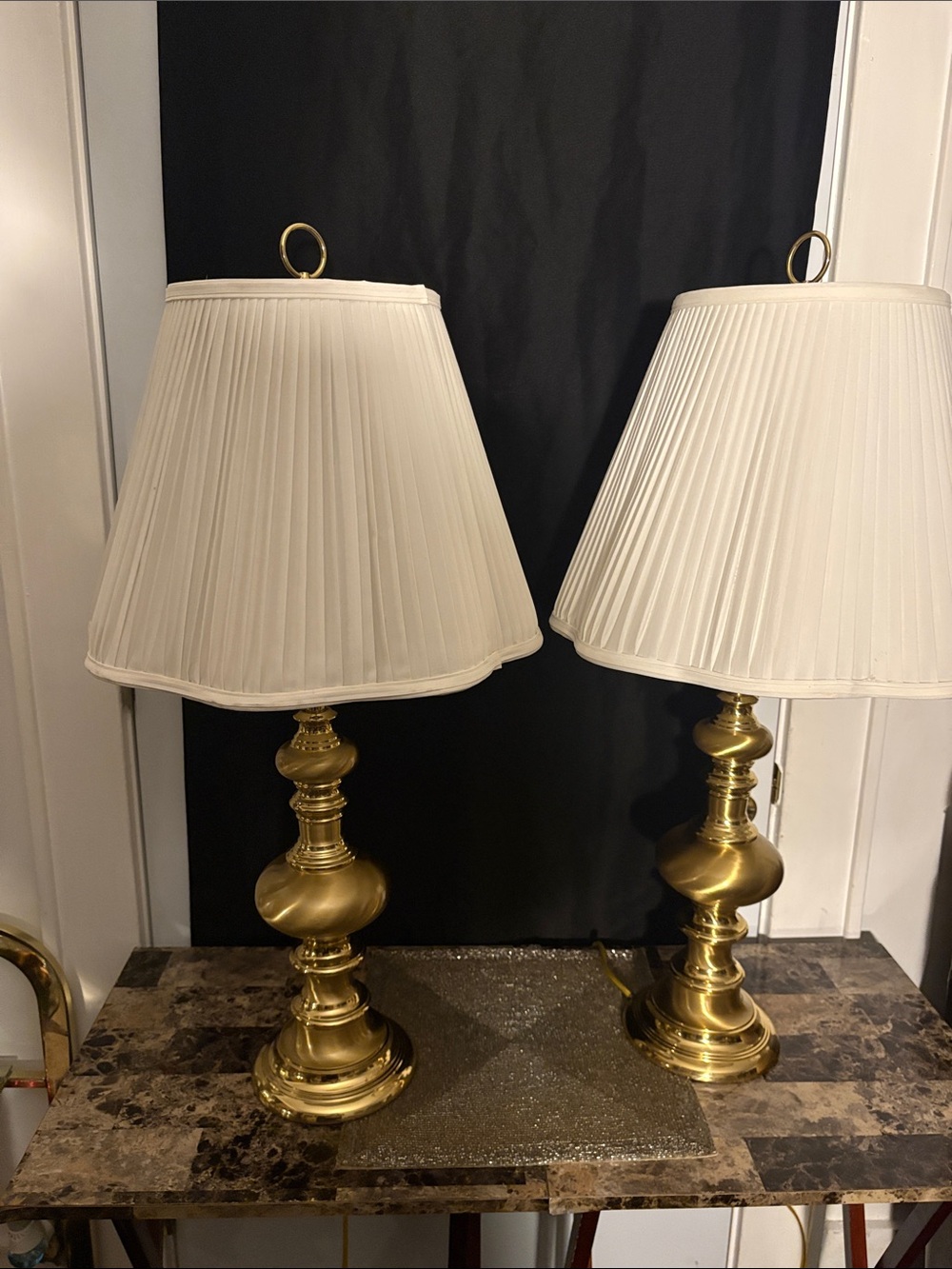 Brass Table Lamps with Cream Pleated Shade - Elegant Home Accent